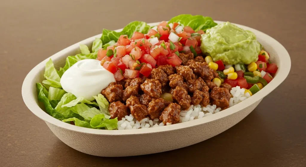 Chipotle Plant-Powered Bowl showcasing a variety of fresh, plant-based ingredients and flavorful toppings.
